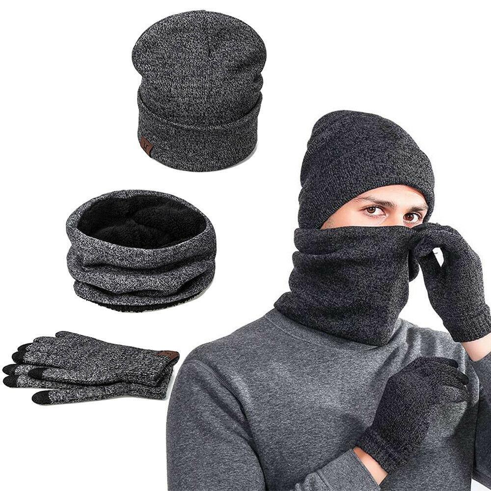 3 Pcs Men S Winter Beanie Hat Scarf Gloves Set With Knit Fleece Lined Tradewind Stores Ltd