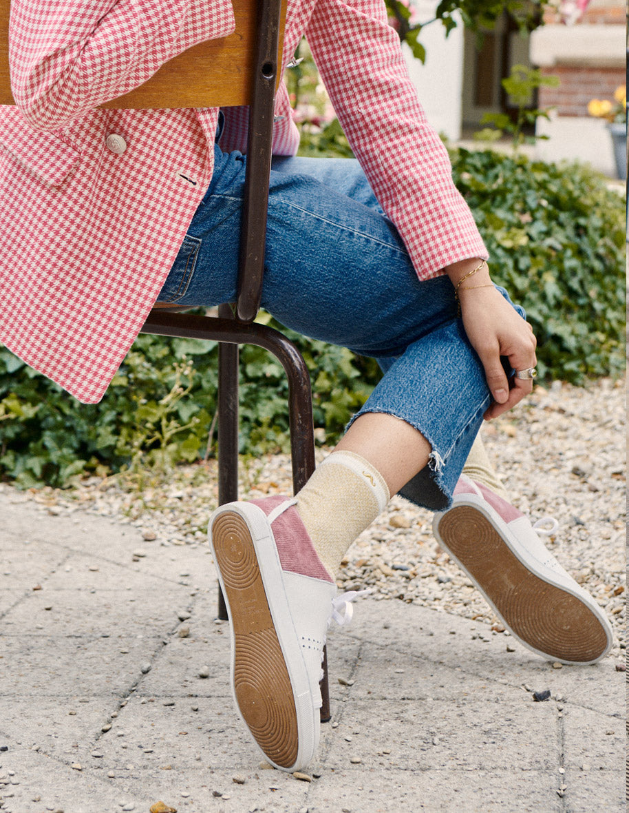 Low Top Trainers Renee White Leather And Pink Corduroy M Moustache