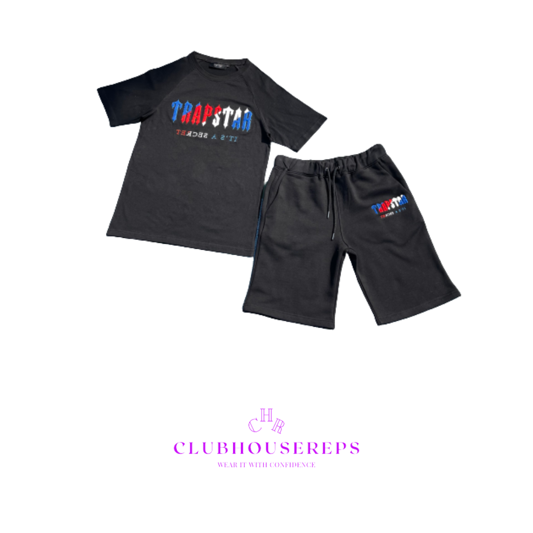 Trapstar Chenille Decode T Shirt Shorts Set Black Clubhouserepss