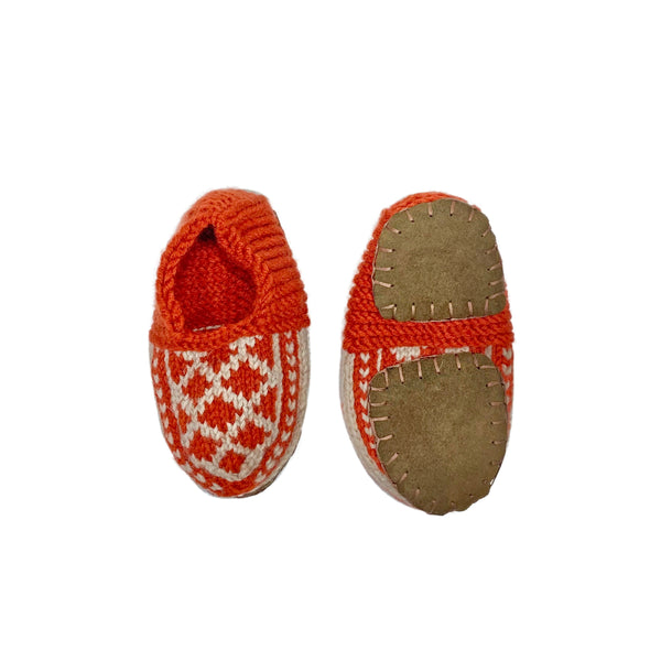 Dark Orange And Tan Kids Slipper Socks Azerbaijani Socks
