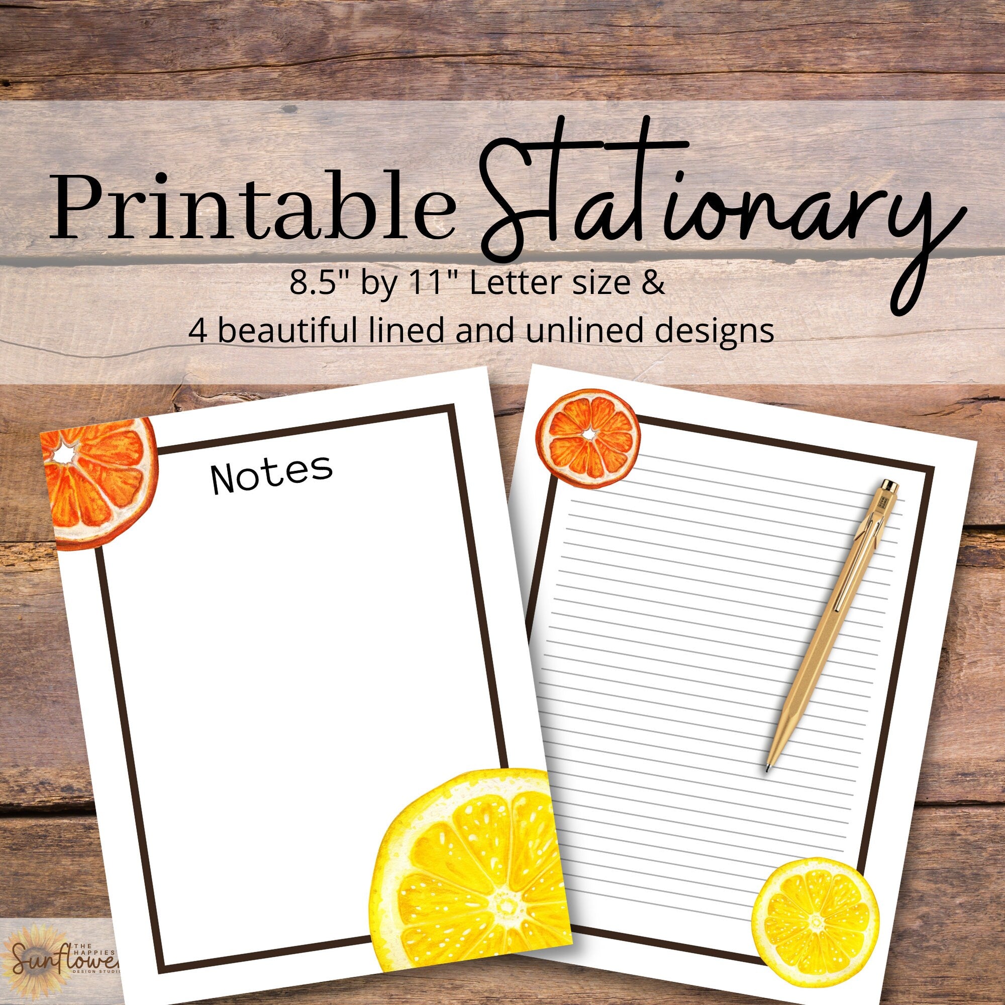 Citrus Printable Stationary Digital Download Letter Size Pdf Thehappiestsunflowerdesigns