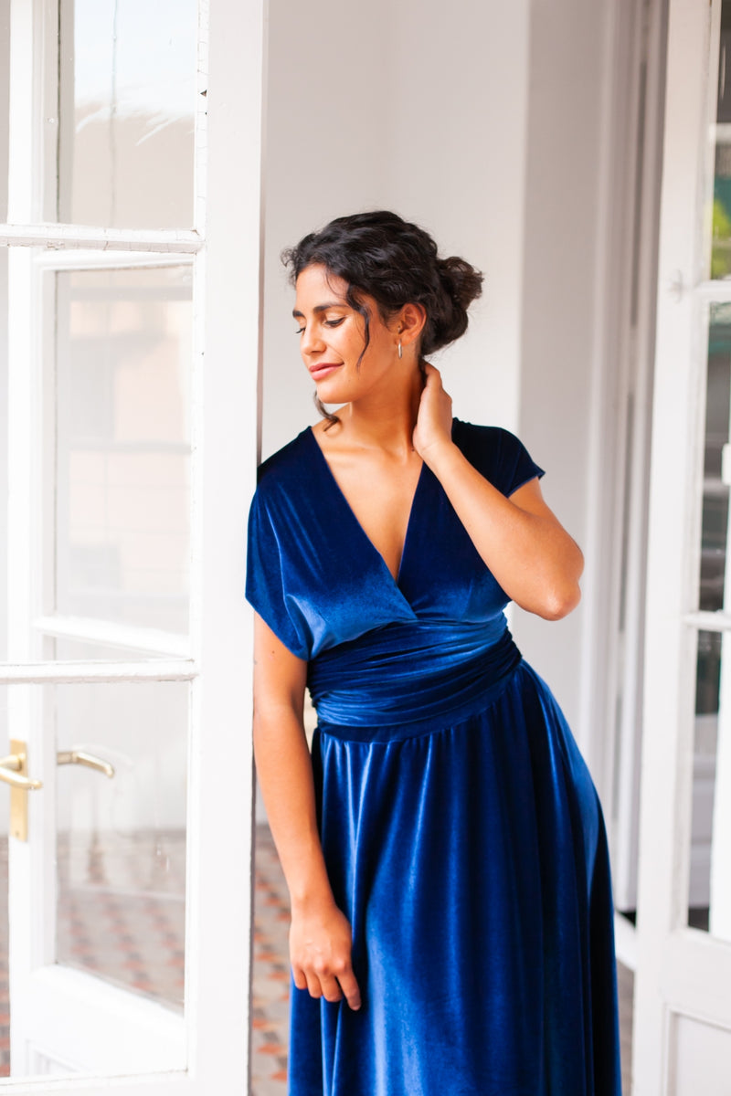 Vestido De Noche Convertible De Terciopelo Azul Royal Gala Velvet Mimetik