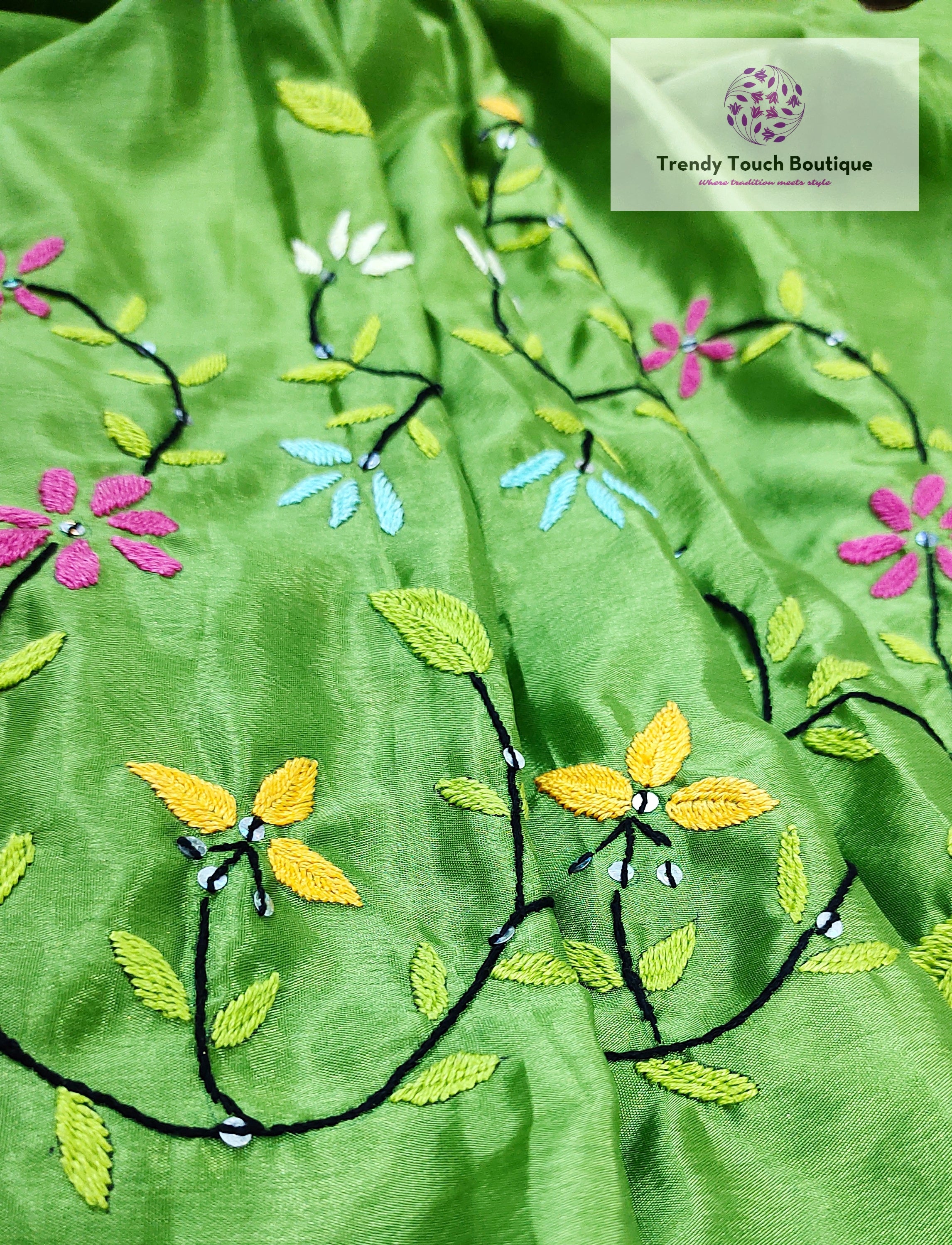 Banani Hand Embroidered Kashmiri And Daal Stitched Silk Saree Trendy Touch Boutique
