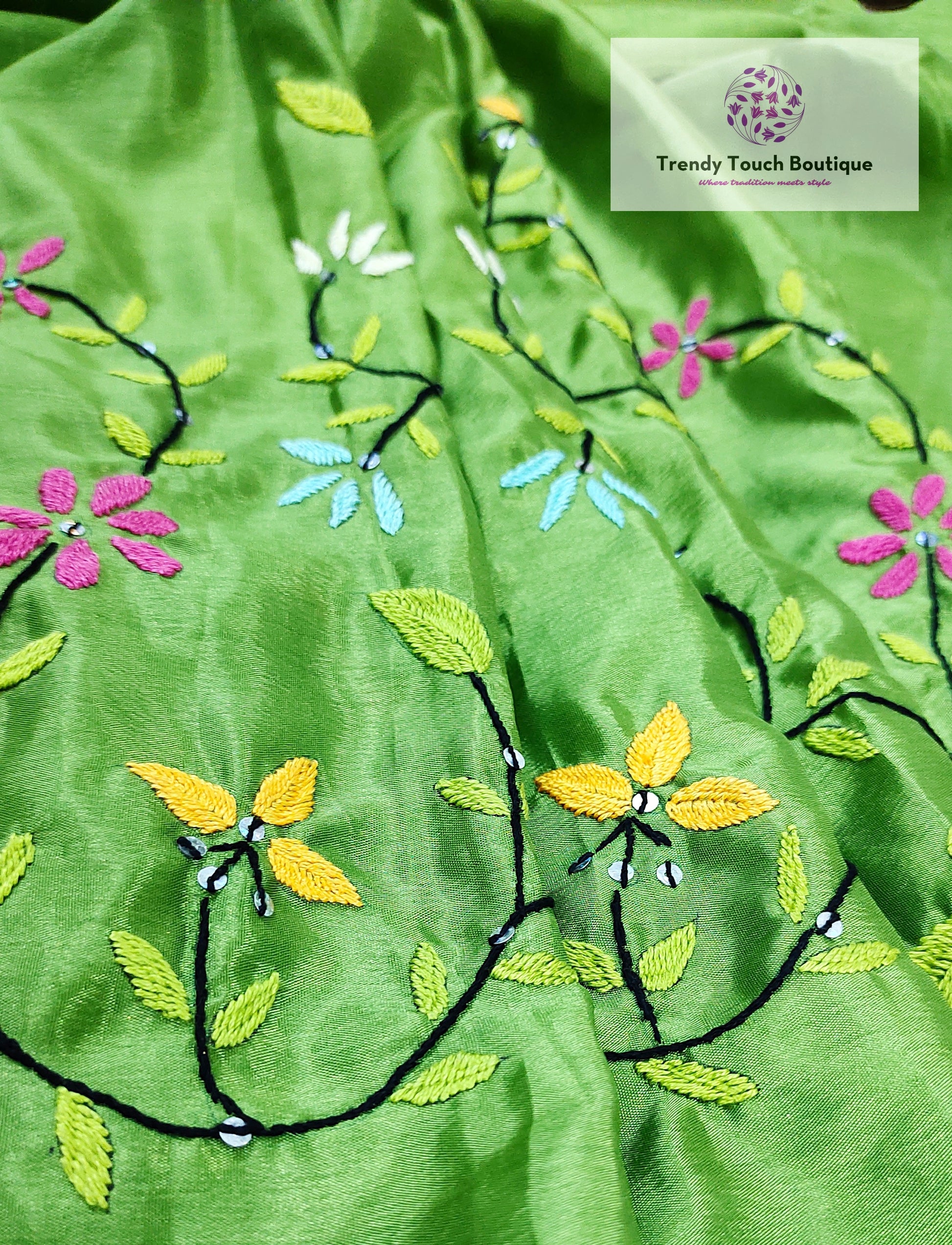 Banani Hand Embroidered Kashmiri And Daal Stitched Silk Saree Trendy Touch Boutique