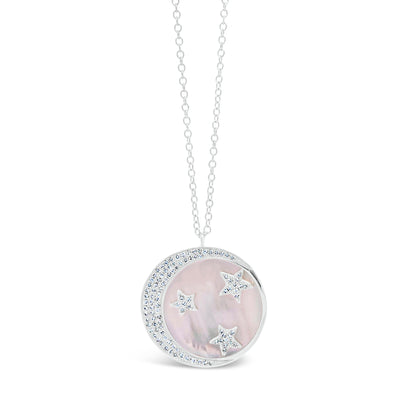 Pink Mother Of Pearl Pendant With Diamond Moon Stars Nuha Jewelers