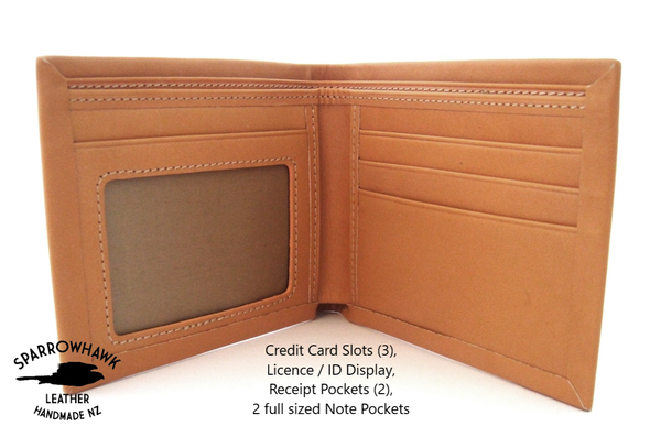 Hand Made In Nz Mens Wallet Full Grain Leather Embossed Initials Sparrowhawk Leather Nz