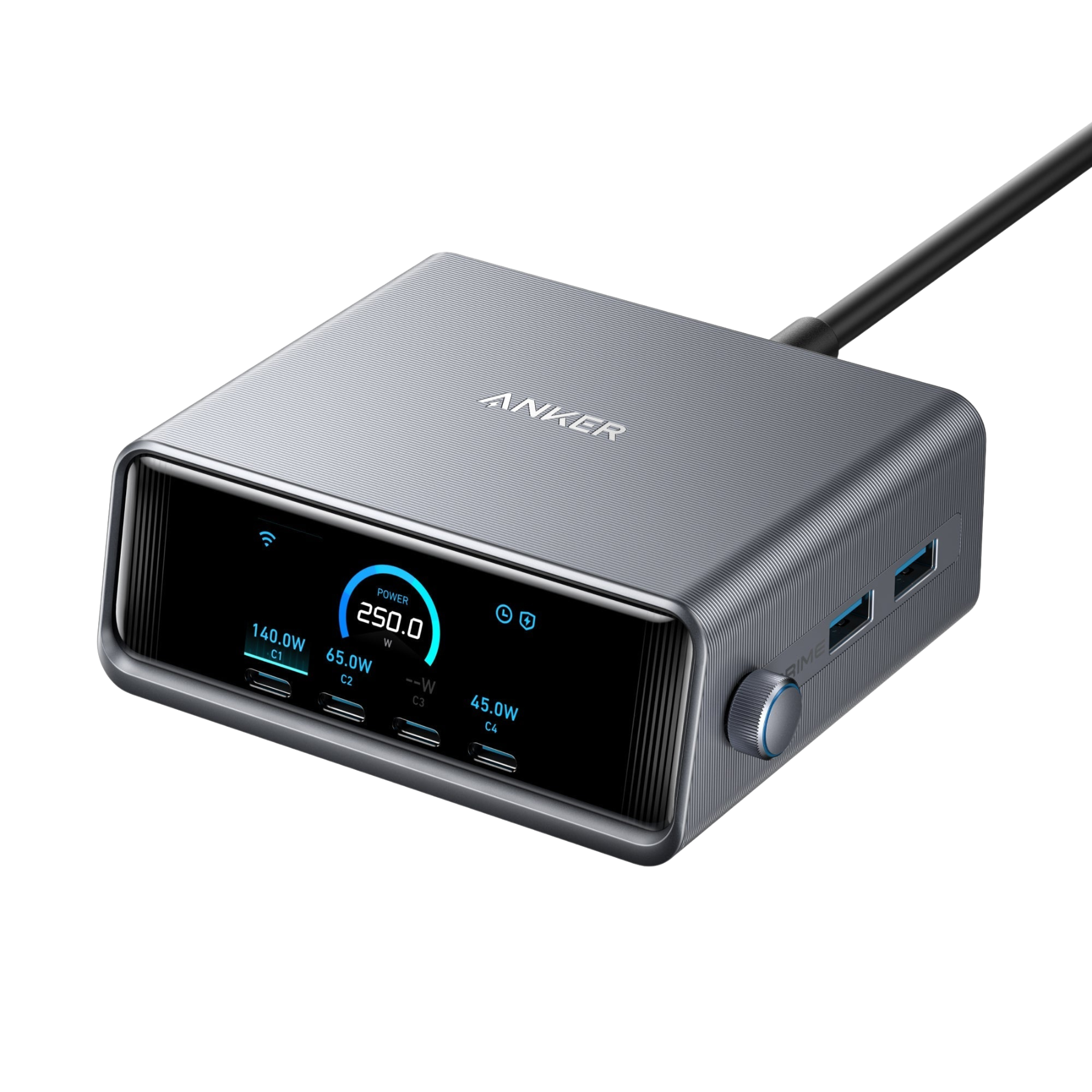 Anker Prime Charger (250W, 6 Ports, Control Dial & Smart Display)