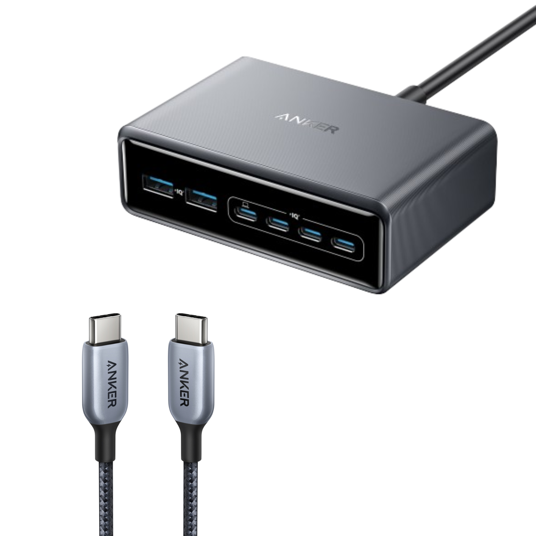 Anker Prime Charger (200W, 6 Ports, GaN) and Anker 765 USB-C to USB-C Cable (140W Nylon,183cm)