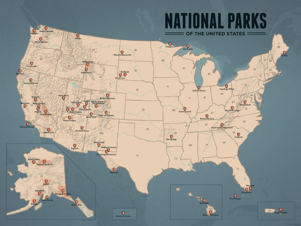 Us National Parks Map 18x24 Poster Best Maps Ever