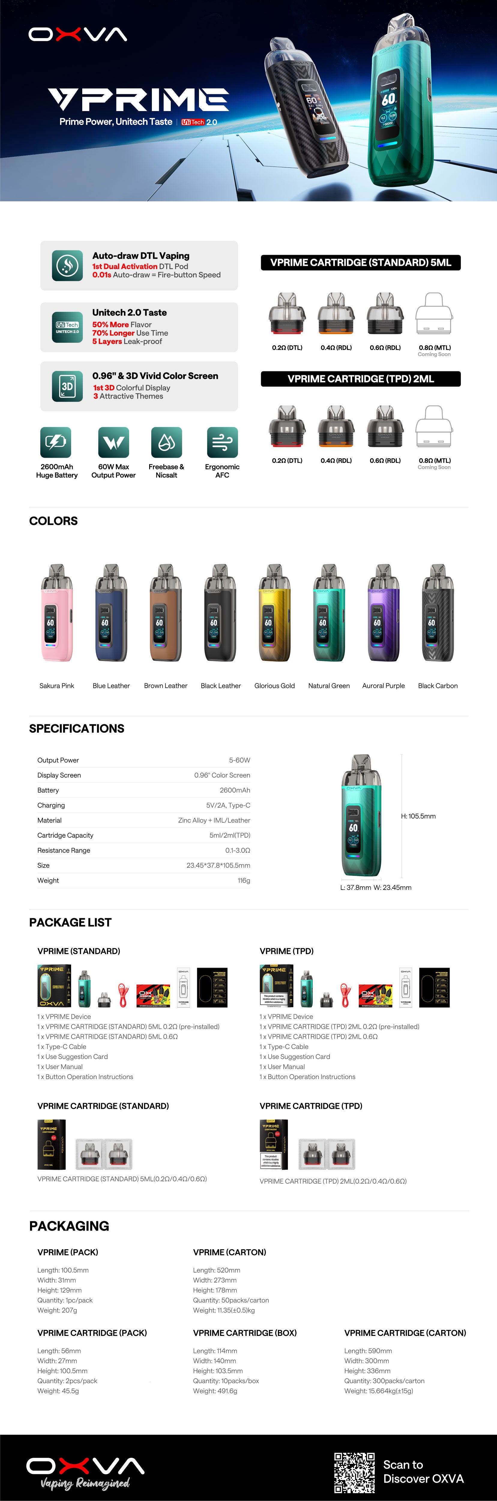 Vape Oxva Vprime Pod Kit 2600mAh Battery
