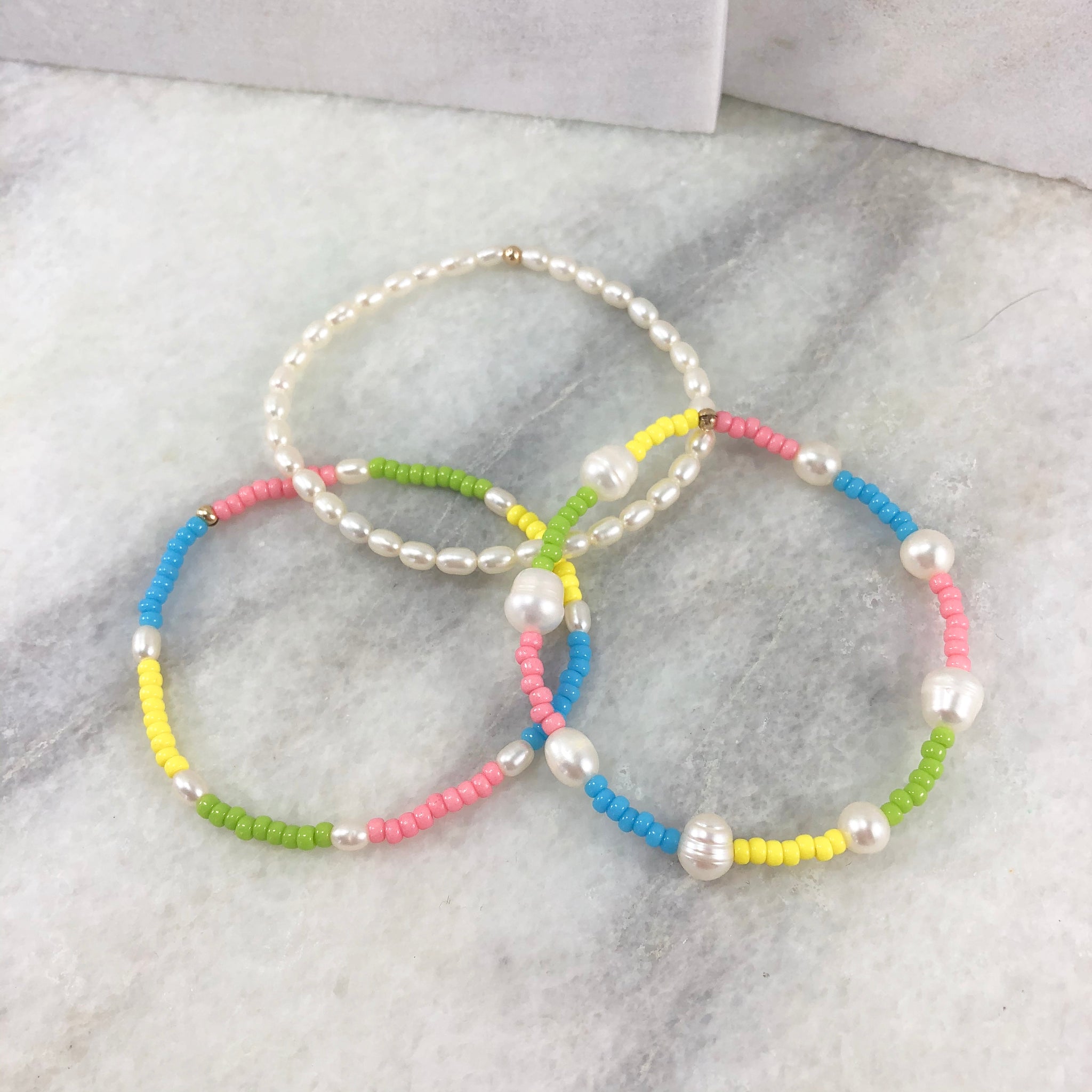 Rainbow Pearl Elastic Bracelet Project With Charm Bracelet Beadniks Chicago