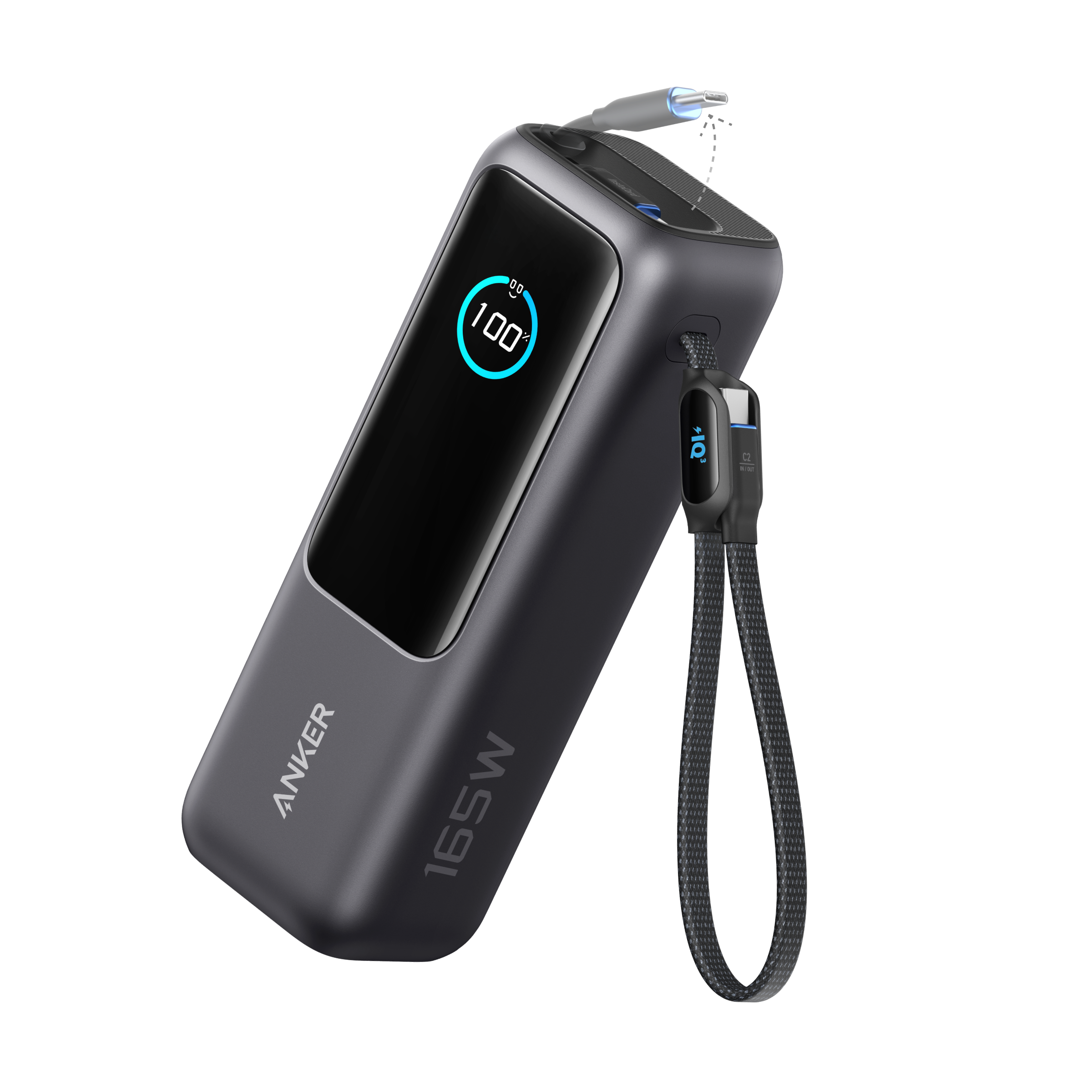 PowerBank Anker (25K, 165 W, câble intégré + câble rétractable)