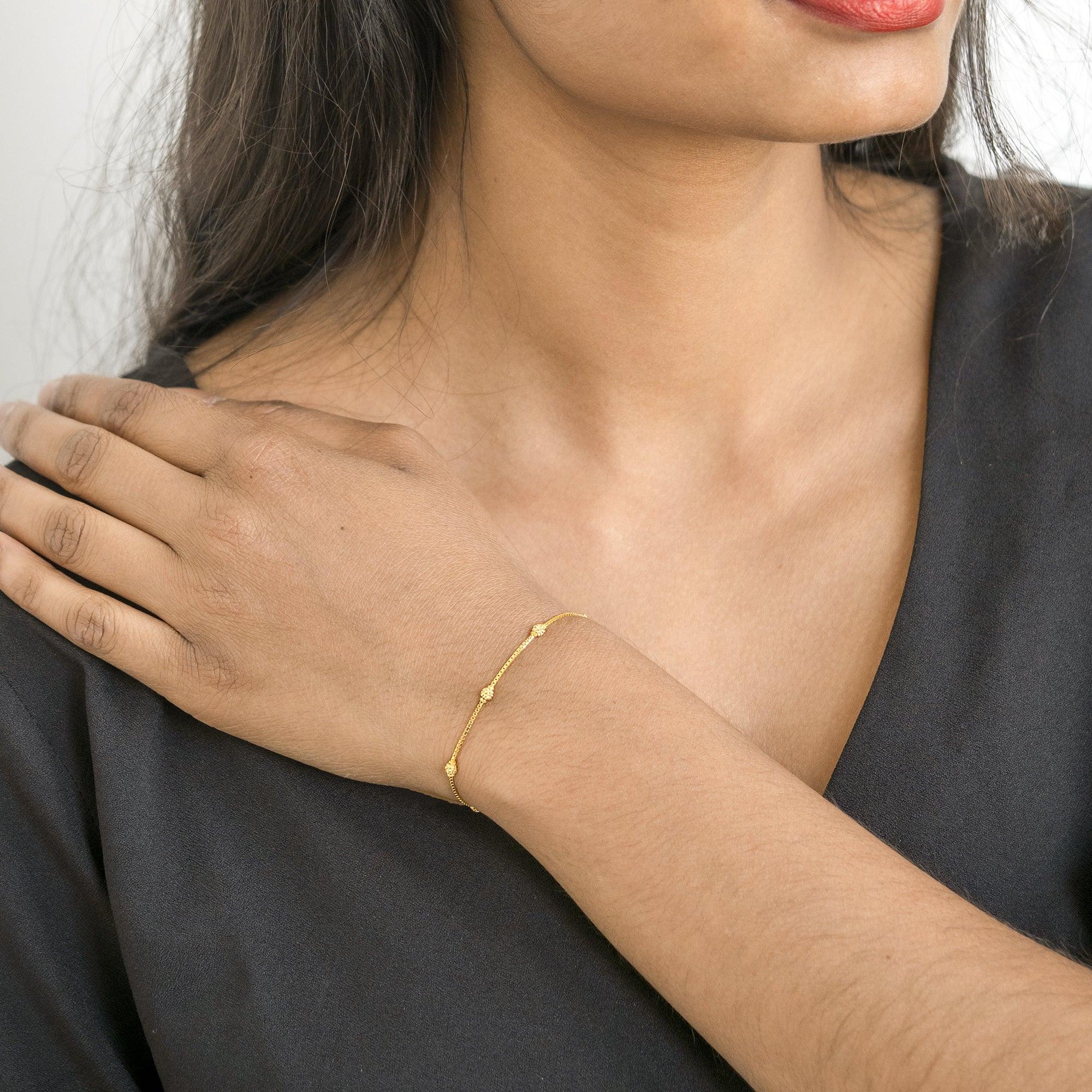 22ct Gold Box Chain Bracelet With Diamond Cut Beads And Hook Clasp 2 Minar Jewellers