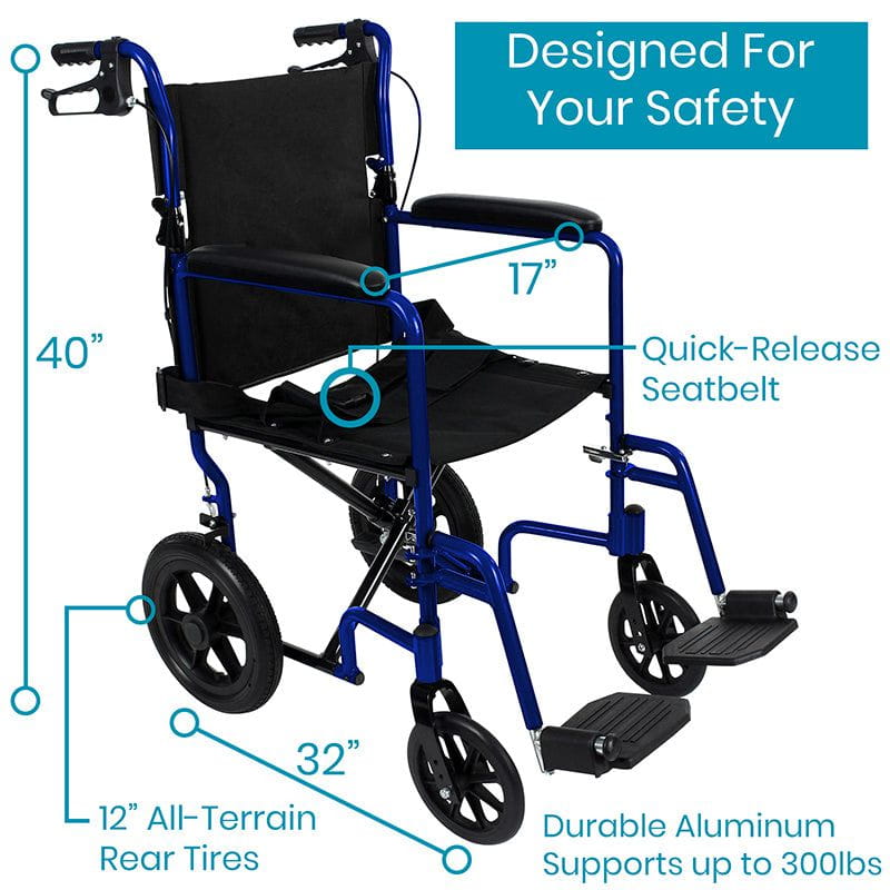 Transport Wheelchair Lightweight Folding Vive Health