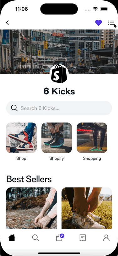 A gif showing a sample Shop app store that shows the Sheet Component screen being flicked by a user but not closing“ style=