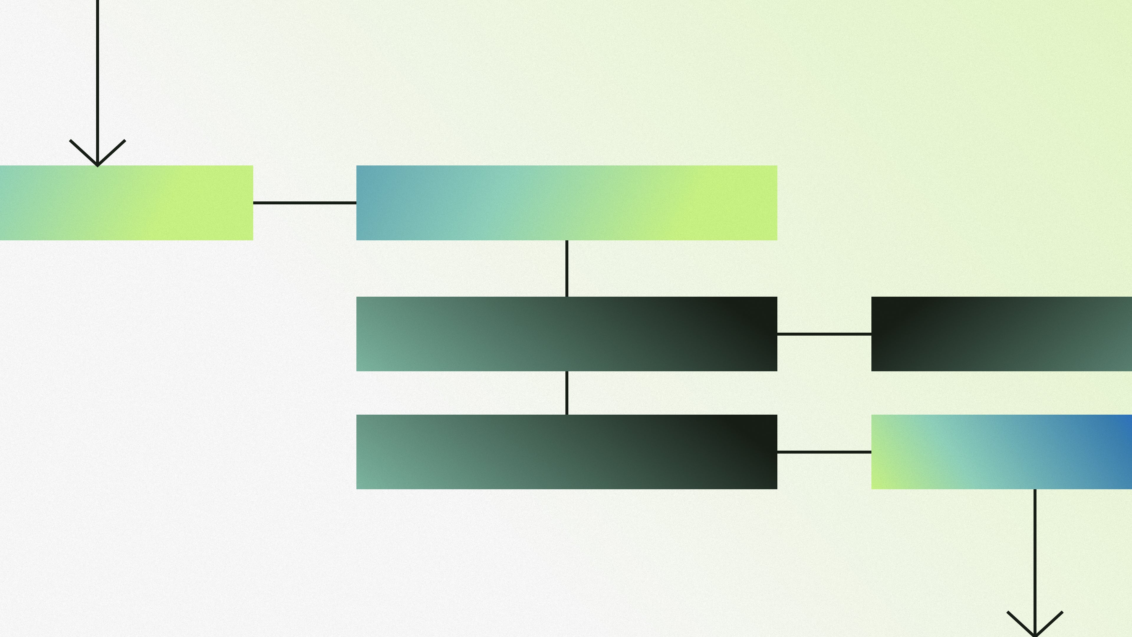 Abstract flowchart with colorful gradient bars connected by lines on a light background.
