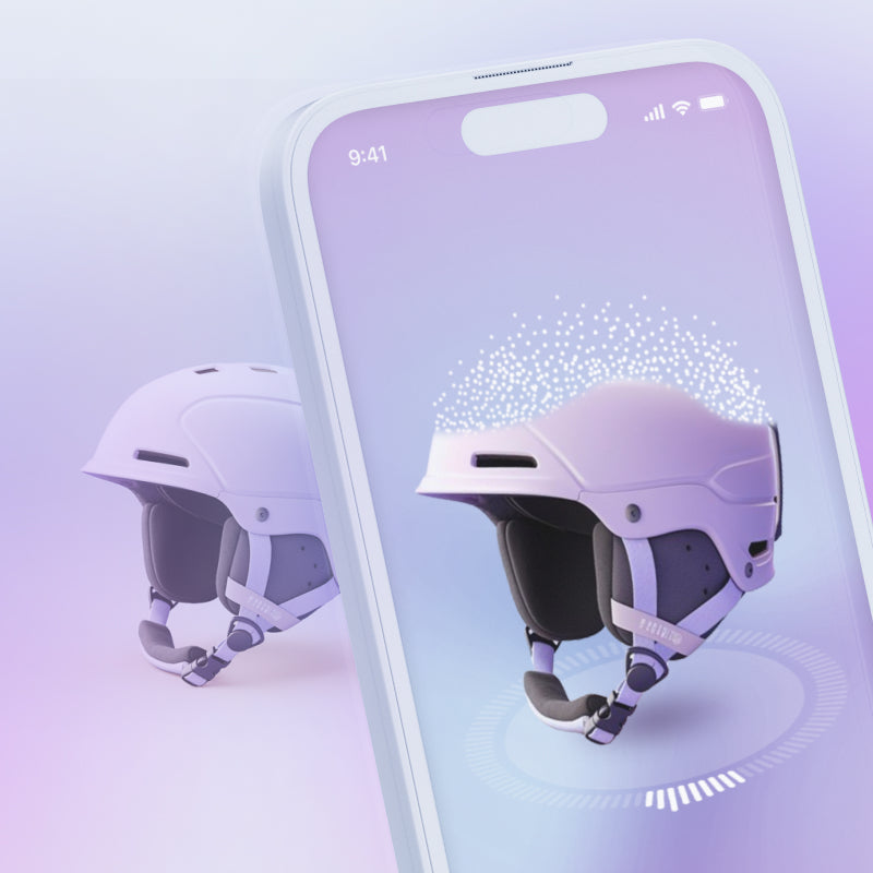 A phone scanning a helmet and generating a 3D model of the helmet on the phone.