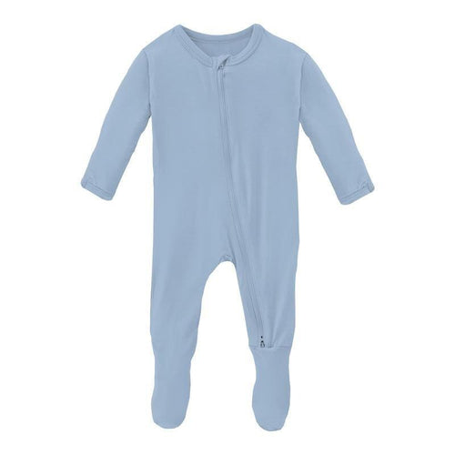Boy's Solid Bamboo Footie with 2-Way Zipper - Pond