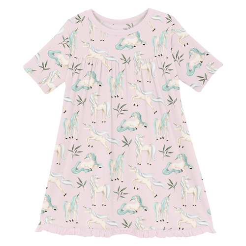 Bamboo Classic Short Sleeve Swing Dress - Shrinking Violet Sleeping Unicorns