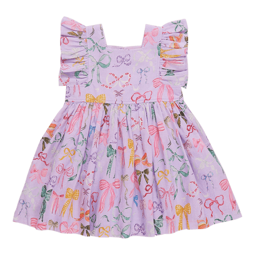 Cotton Elsie Dress - Lavender Watercolor Bows