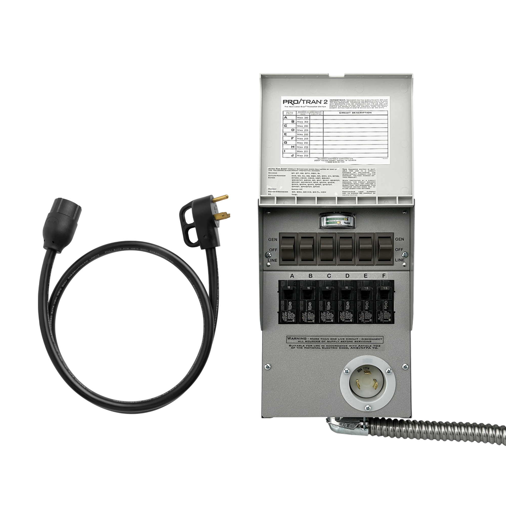 Home Backup Kit (120V, 30 Amp, 6-Circuit Transfer Switch + Cable, For F3000, F2600, F2000)