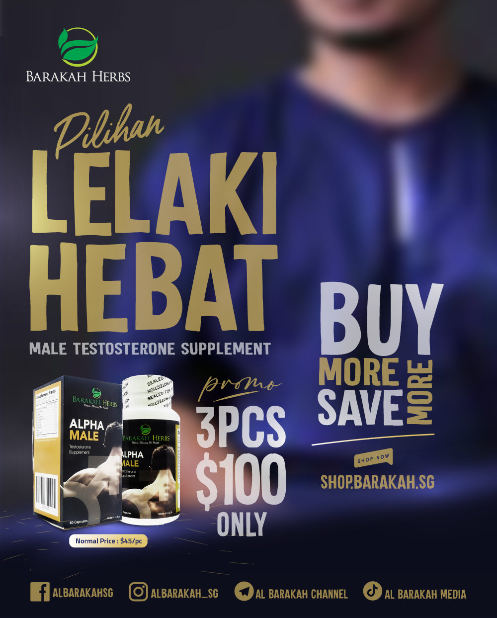Barakah Herbs Alpha Male Testosterone Supplement 60 Capsules Al Barakah Health Beauty Mart