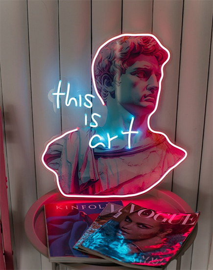 Enhance your space with this stunning UV-printed David element neon sign—a perfect blend of art and illumination. Ideal as neon wall art, this custom neon sign adds a unique and personalized touch to your home or business. Discover the beauty of neon lights with this eye-catching design by Lamomoneon.