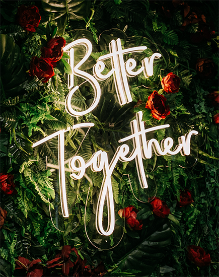 Lamomo's most popular custom neon text sign: 'Better Together.' With its simple font, it conveys a pure and heartfelt wish. This is a cheap neon sign for everyone.