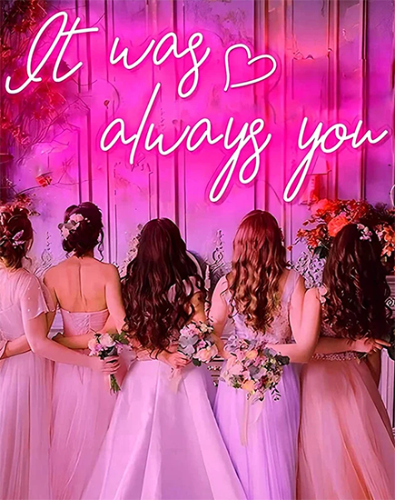 This elegant wedding neon sign emits a gentle pink glow, adding warmth and romance to your special day. La Momo Neon provides tailored solutions for all your neon signage needs—be it custom neon wedding signs, trendy cool neon signs, or chic neon bar signs.