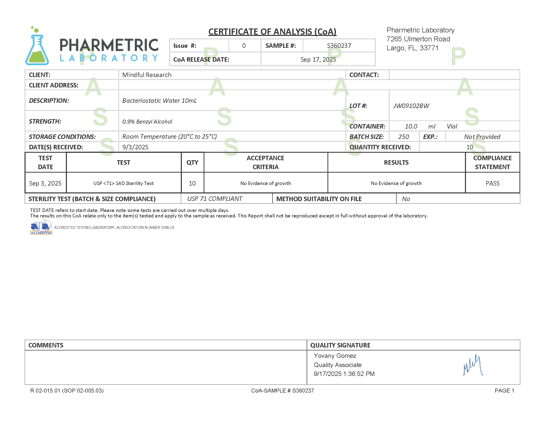Sterility Test Report Example