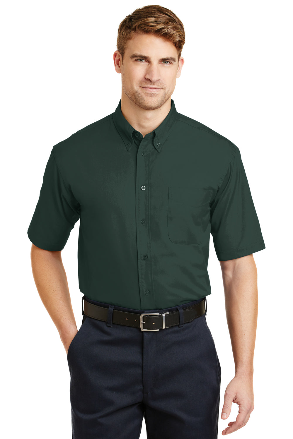 Cornerstone Sp18 Mens Dark Green Superpro Stain Resistant Short Sleeve Button Down Shirt W Pocket Bigtopshirtshop Com