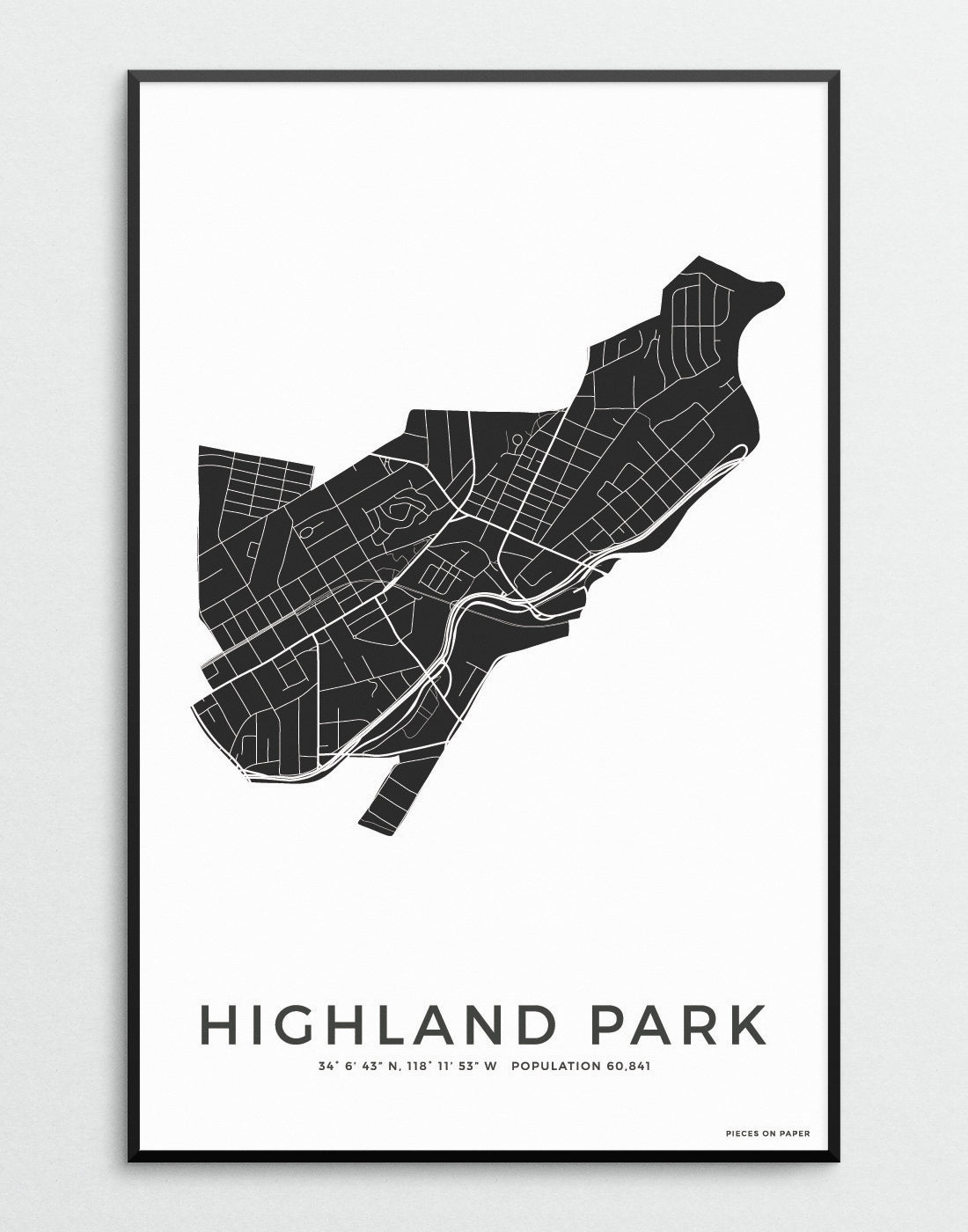 Highland Park Wall Art Map Prints Minimalist Prints Pieces On Paper