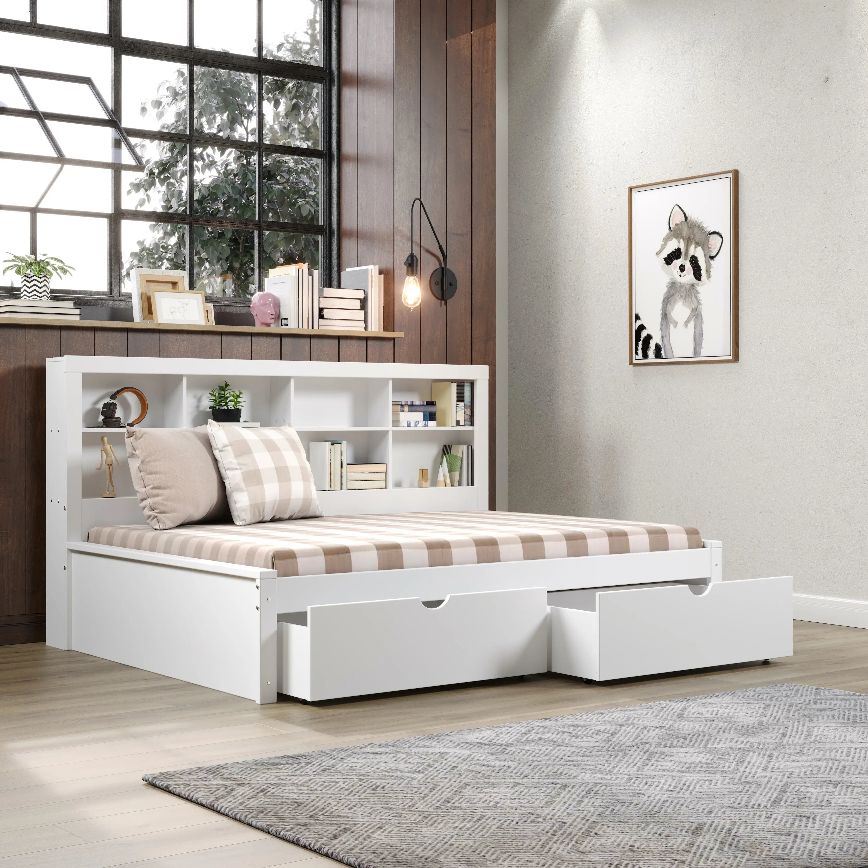 Bo Full Size Storage Bed With Bookcase Headboard Custom Kids Furniture