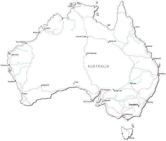 Australia Black White Outline Map