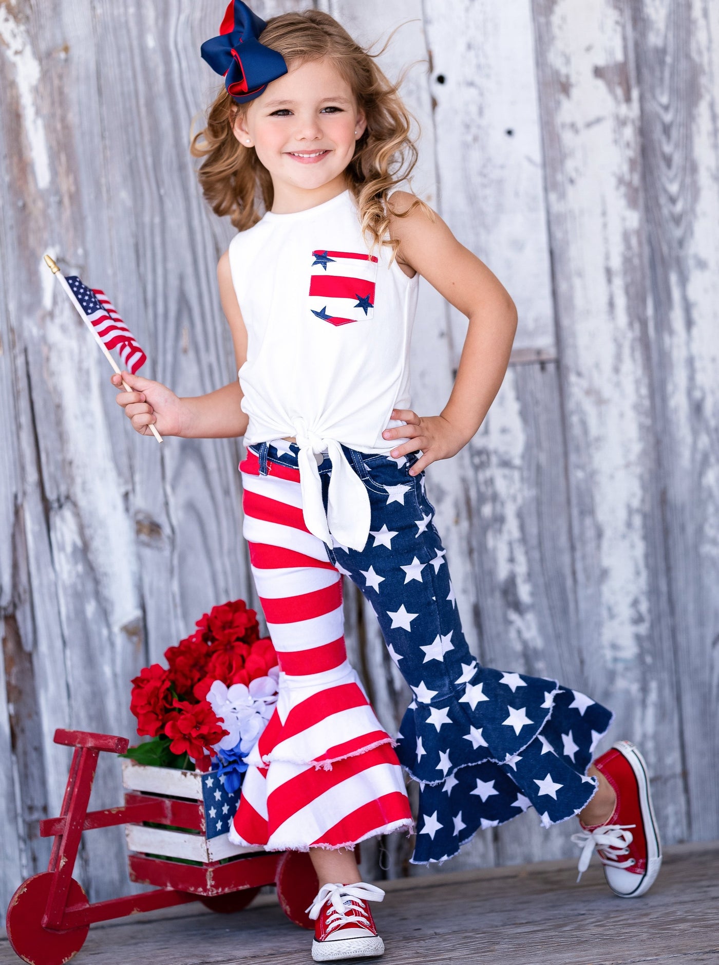 Girls 4th Of July American Flag Bell Bottom Jeans Mia Belle Girls