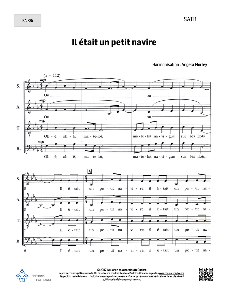 Il Etait Un Petit Navire Satb Boutique De L Alliance