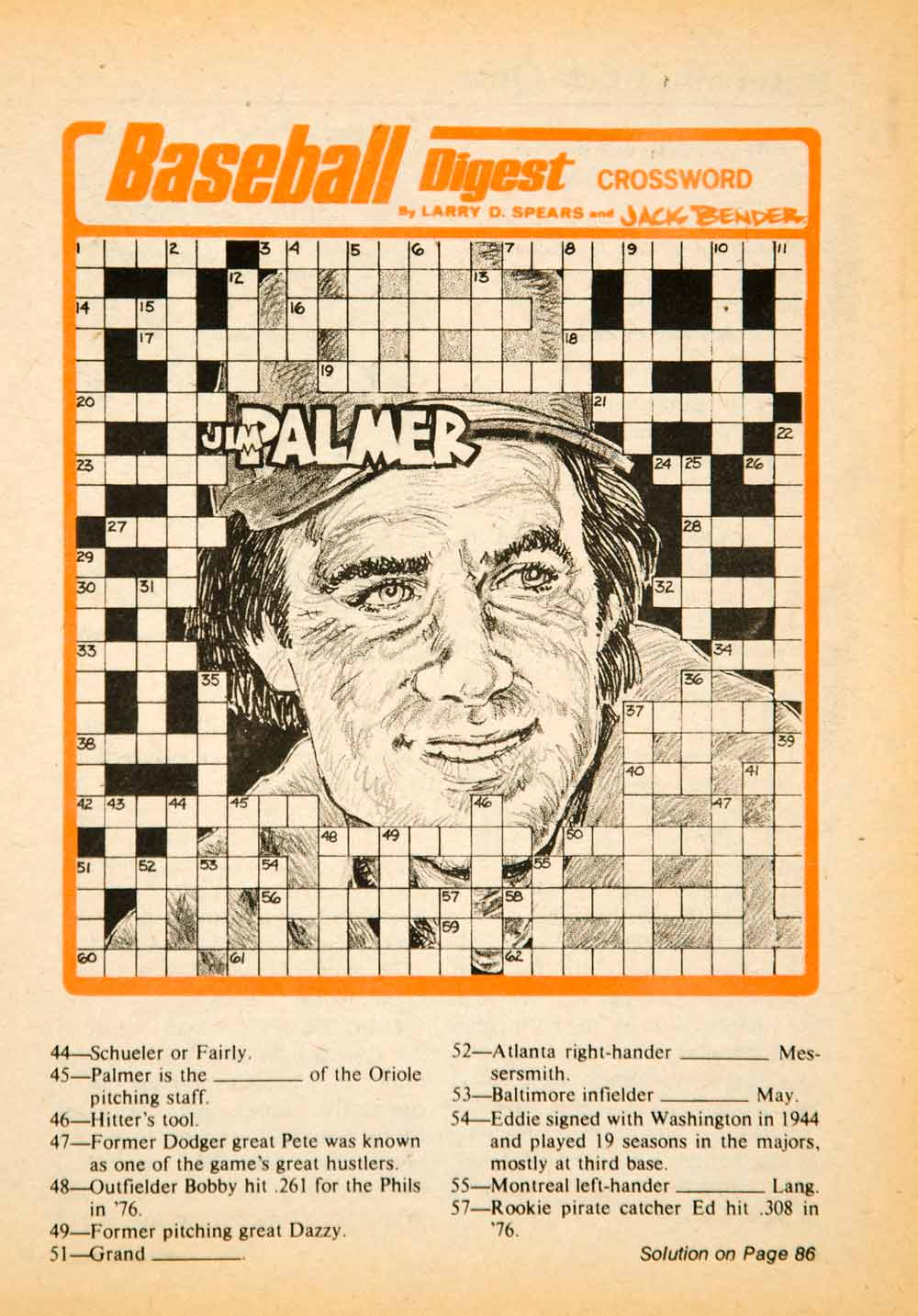 1977 Print Mlb Baseball Sports Memorabilia Crossword Puzzle Jim Palmer Period Paper Historic Art Llc