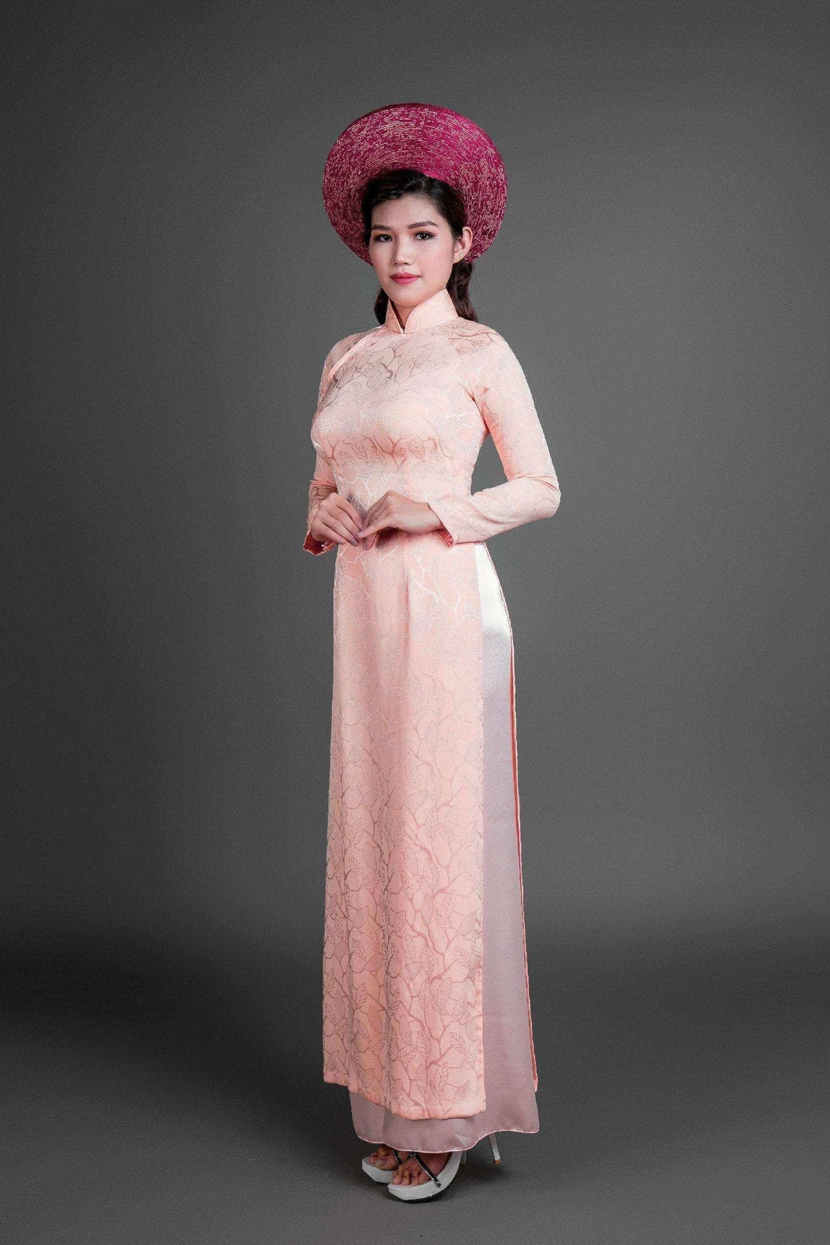Wedding Ao Dai Vietnam Traditional Dress In Coral Pink Silk Color Plu Mark Vy Ao Dai