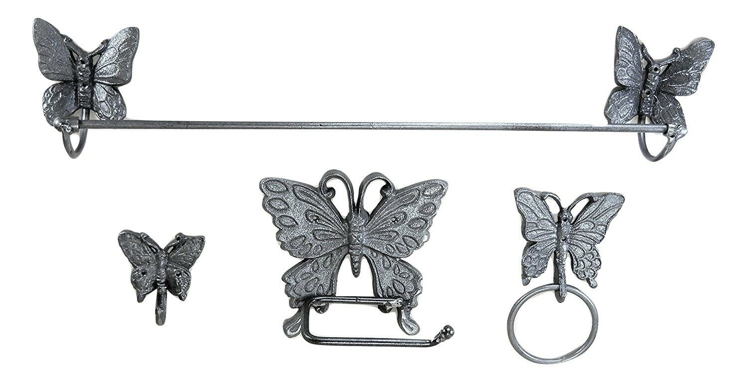 Lori S Butterfly Bath Assessories Cast Iron 4 Pc W Hardware Carvers Olde Iron