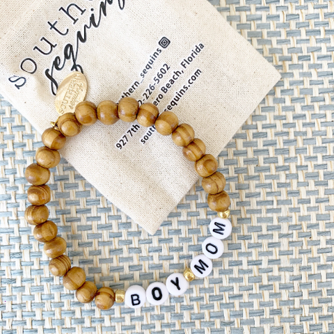 Wooden Beaded Boy Mom Or Girl Mom Name Bracelet Southern Sequins