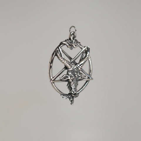 Sterling Silver Baphomet Goat Head Satanic Inverted Pentacle Pentagram Real Metal Jewelry