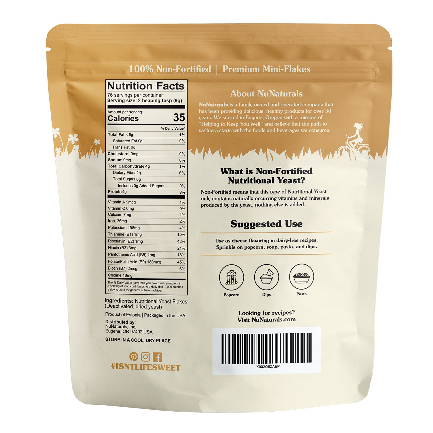 Non Fortified Nutritional Yeast Flakes 24 Oz Nunaturals