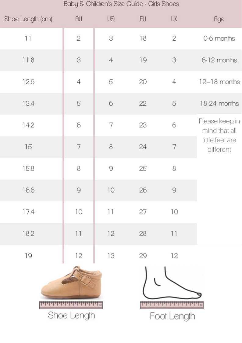 Shoe Size Guide Baby Toddler Kids Sizing Sadie Baby