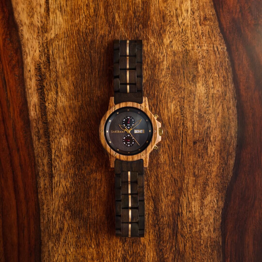 Truwood Taurus Zebra Wood Chronograph Wood Watch Men