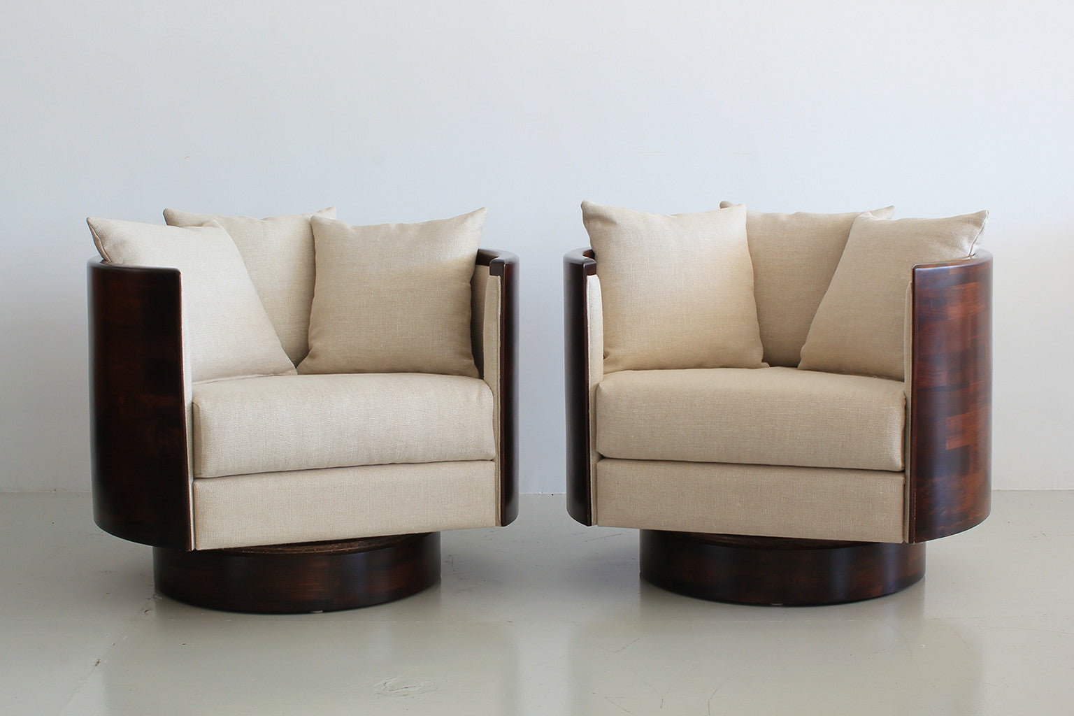 Pair Of Barrel Back Swivel Lounge Chairs By Orange Los Angeles Swivel Chair Modern Swivel Chair Leather Chair