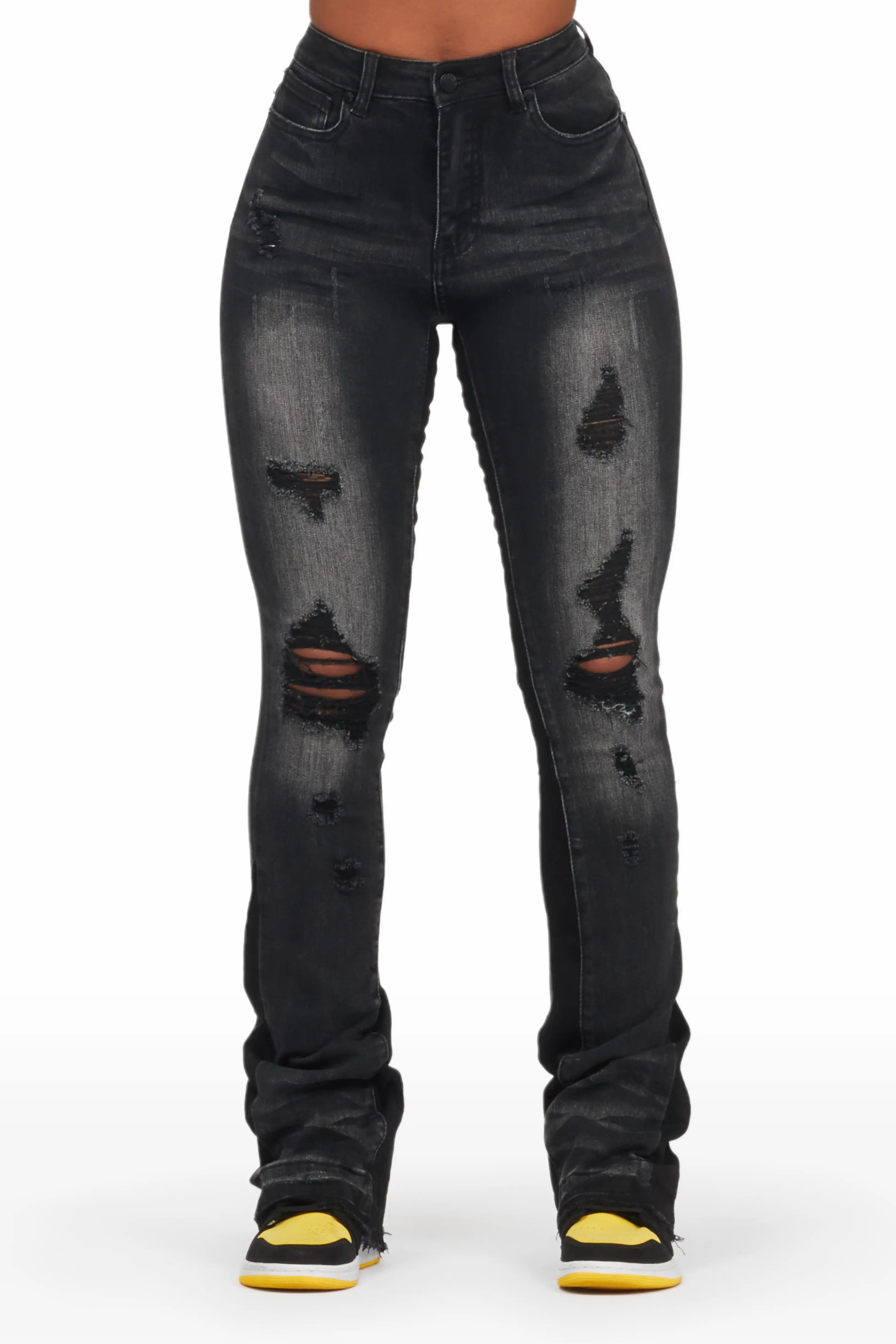 Jazminn Black Wash Stacked Flare Jean