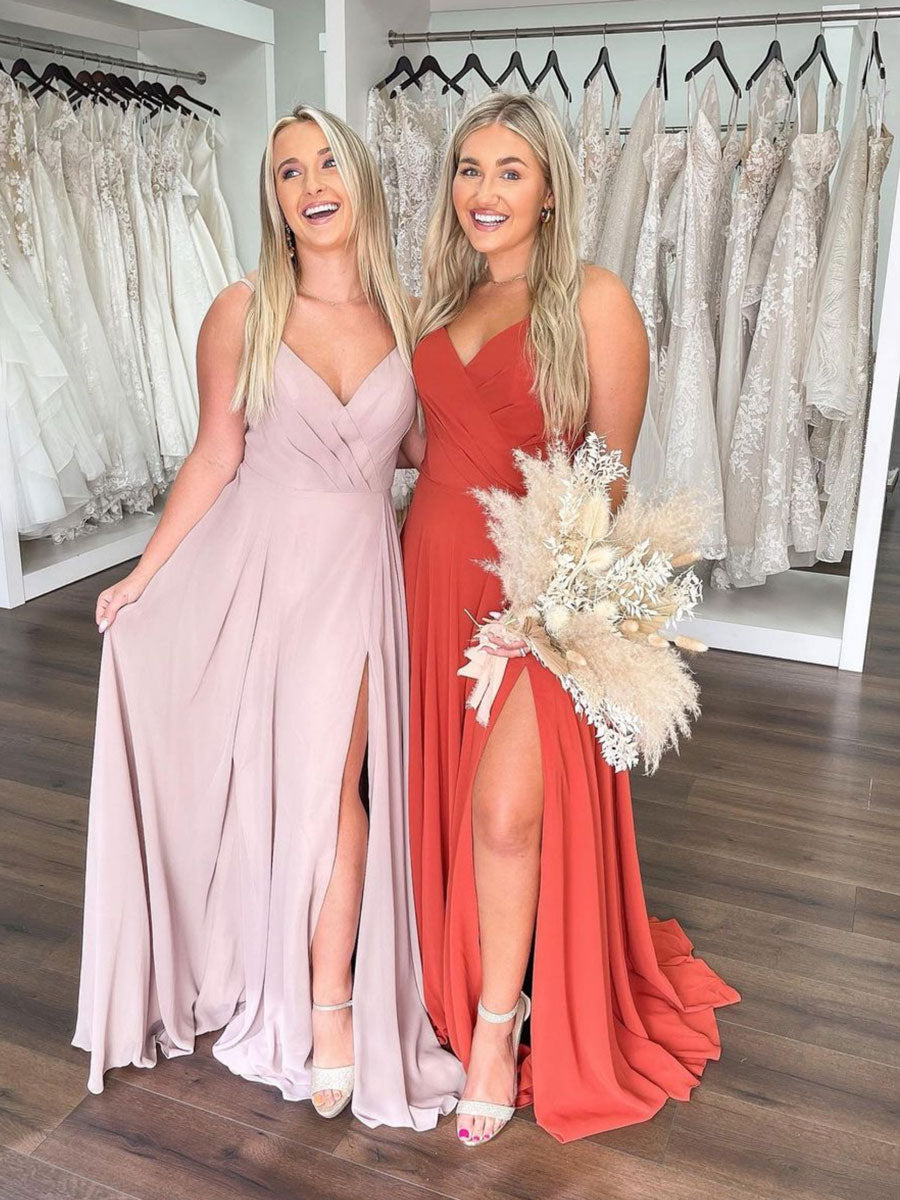Simple V Neck Chiffon Long Prom Dress A Line Bridesmaid Dress Dresstby