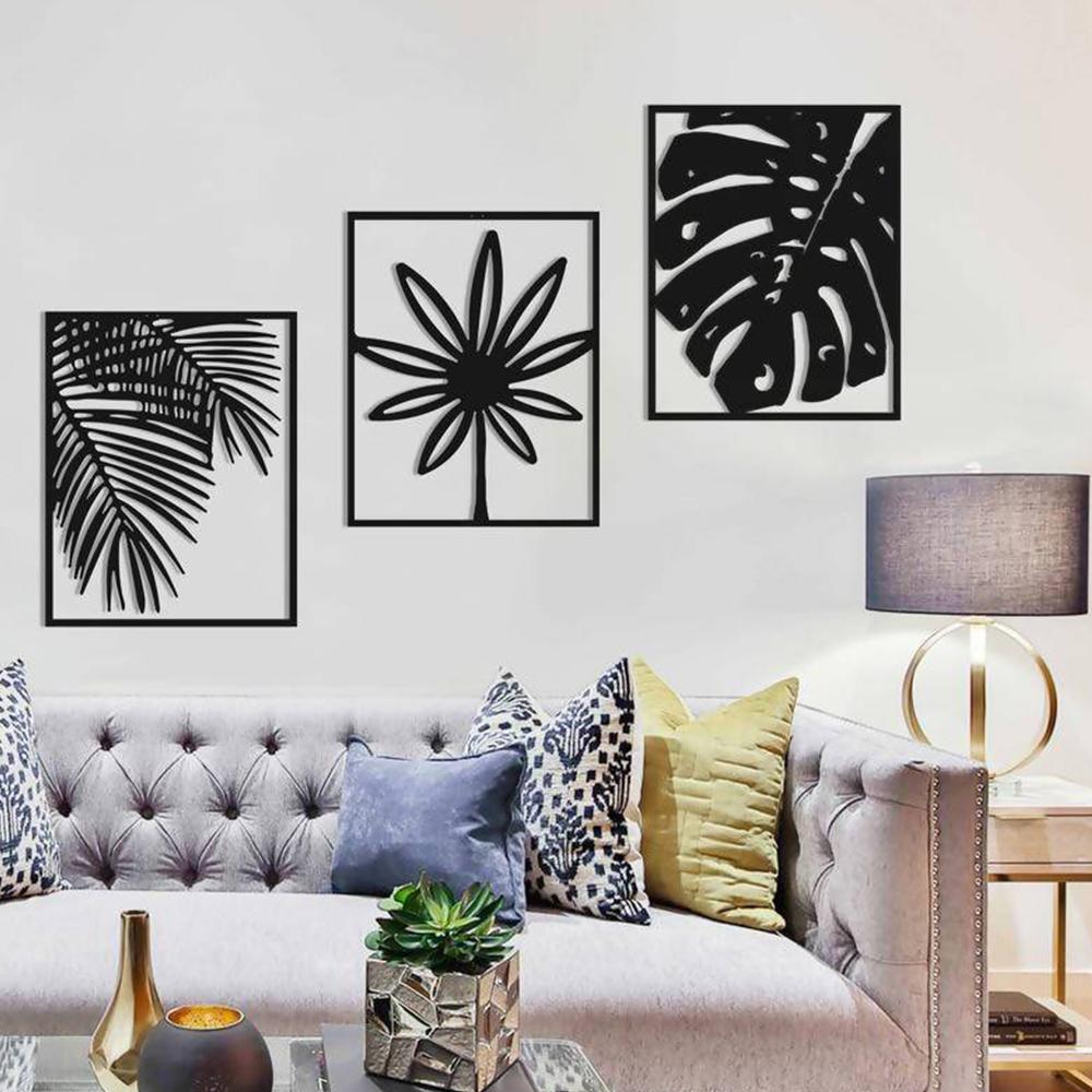 Palm Leaves Metal Wall Art Set Of 3 Wallmantra