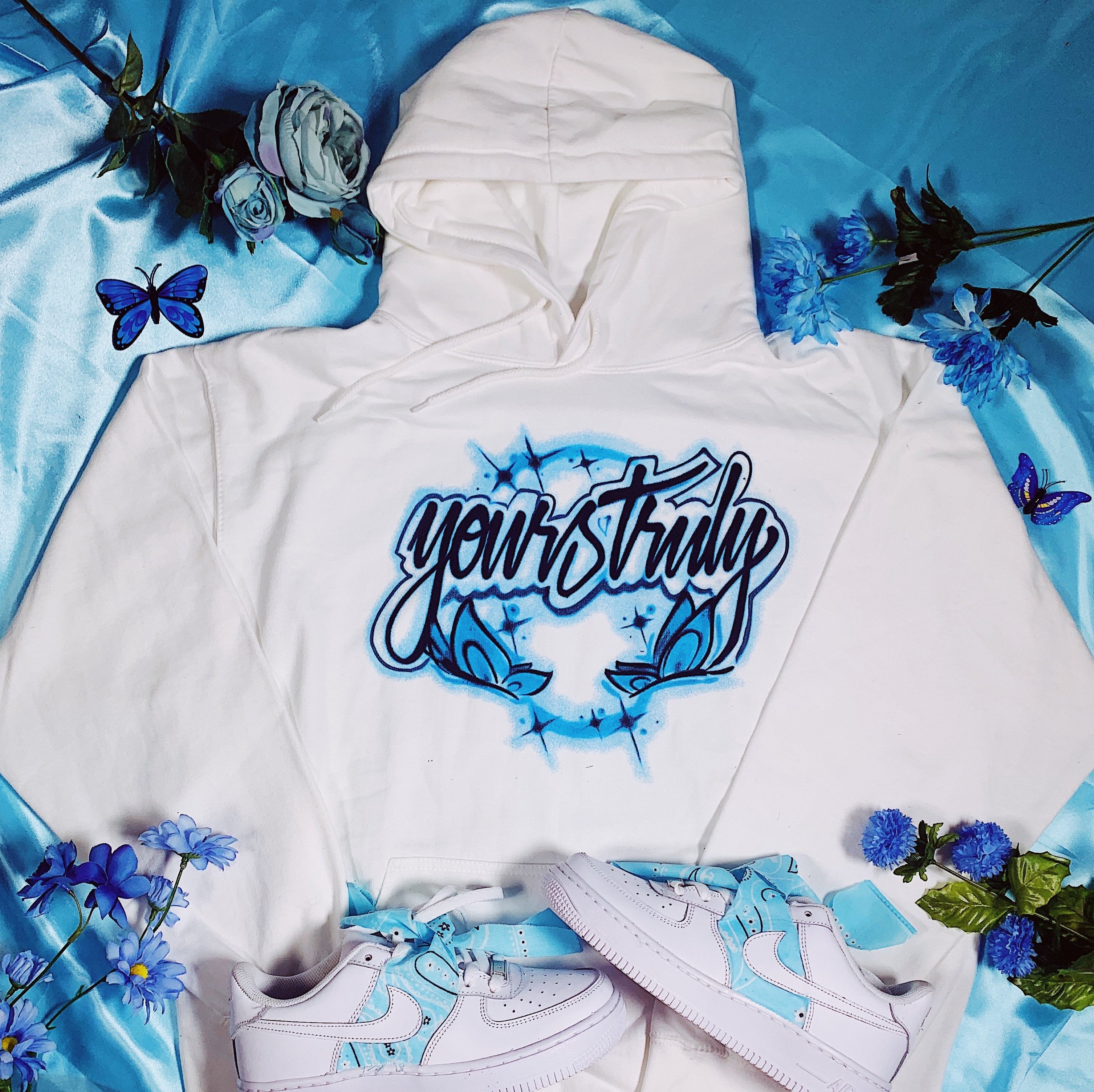 yours truly white butterfly hoodie