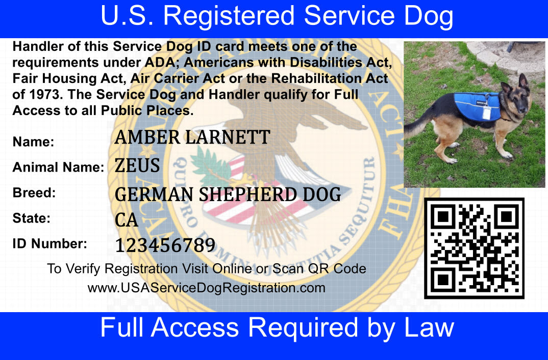 Service Dog Id Card Usa Service Animal Registration